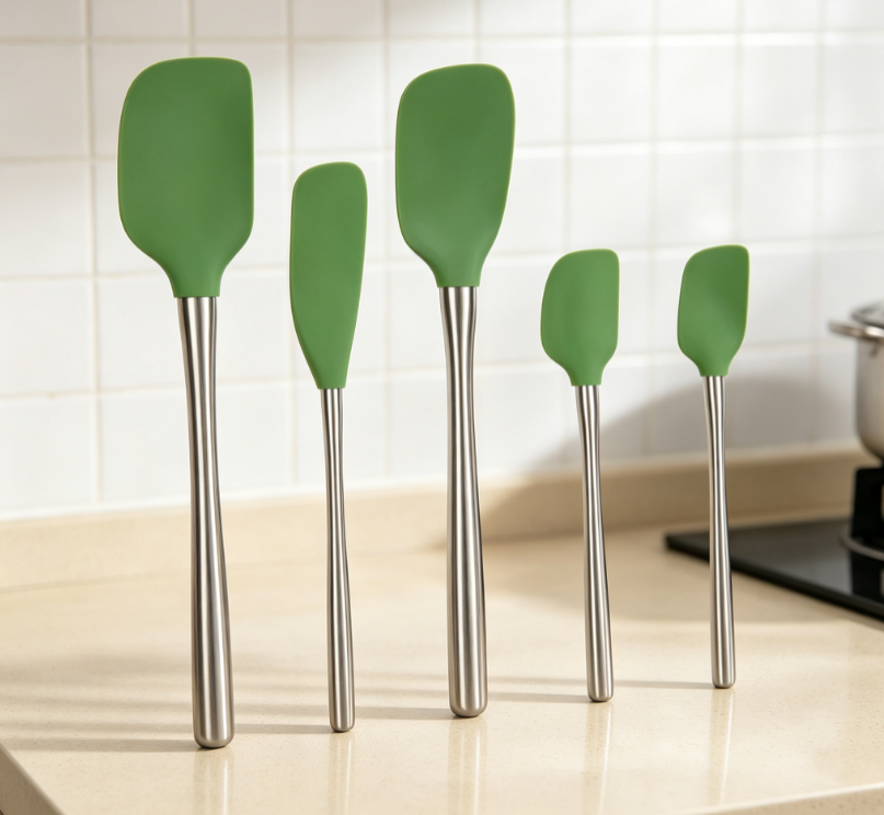 Stainless Steel Handle Silicone Spatula Set, Kitchen Baking Stirring Spoon, High Temperature Resistant Silicone
