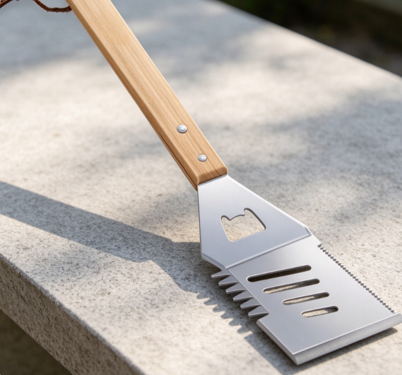 Outdoor BBQ Wooden Handle Steel Spatula