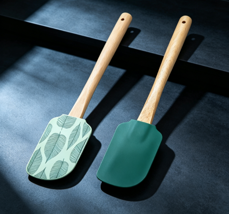 Printed Silicone Spatula with Wooden Handle (Two-Piece Set)
