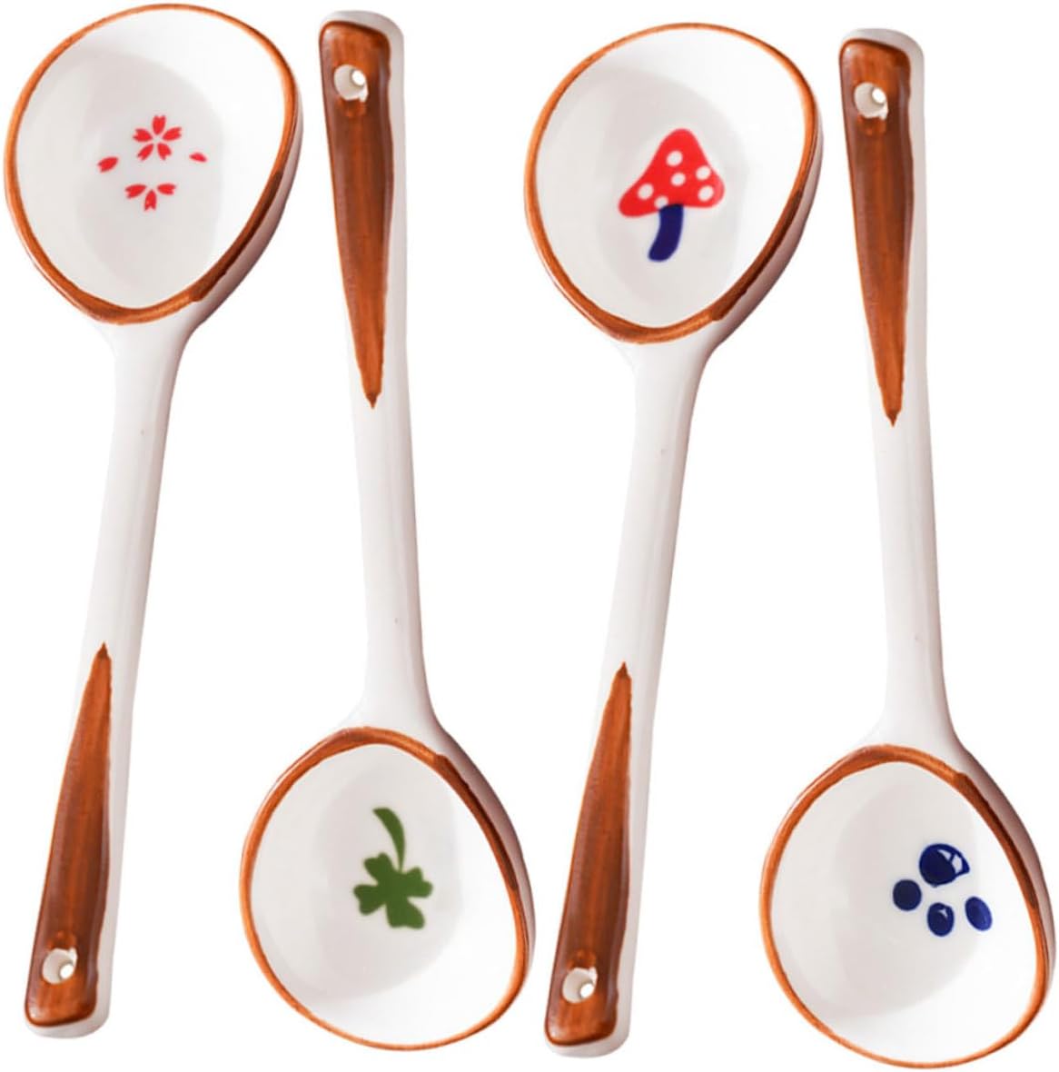 4-Pack Children's Ceramic Soup Spoons, Long-Handled Porridge Spoons, Suitable for Family Meals