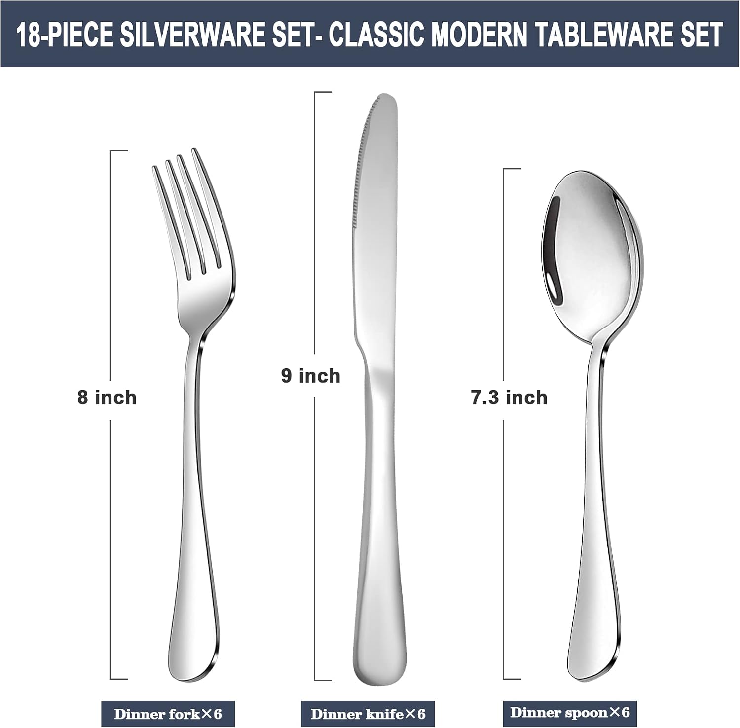 Silverware Set, Stainless Steel Knives Spoon Forks Set for Home, Kitchen and Restaurant, Mirror Polished& Dishwasher Safe (18pcs Silverware set)