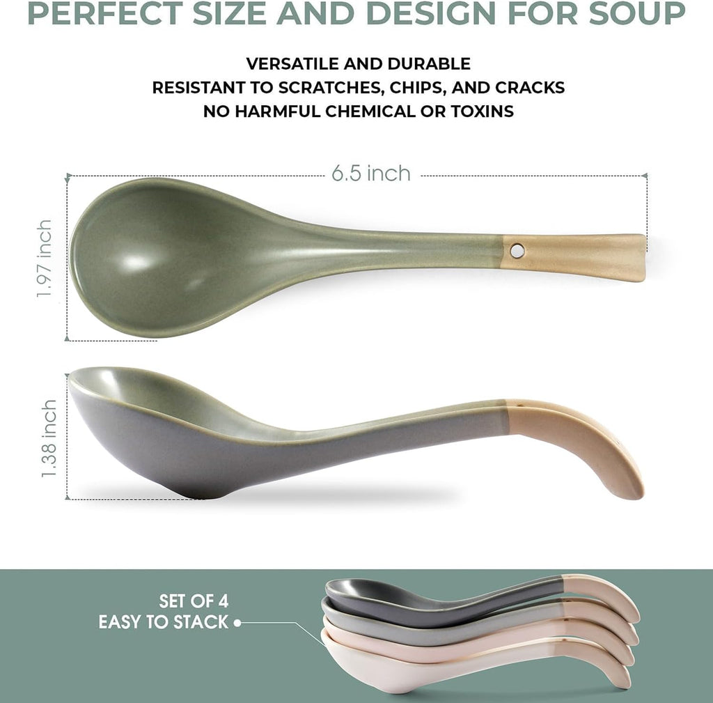 Long-Handled Non-Slip Ceramic Soup Ladle, Household Noodle Soup Ladle