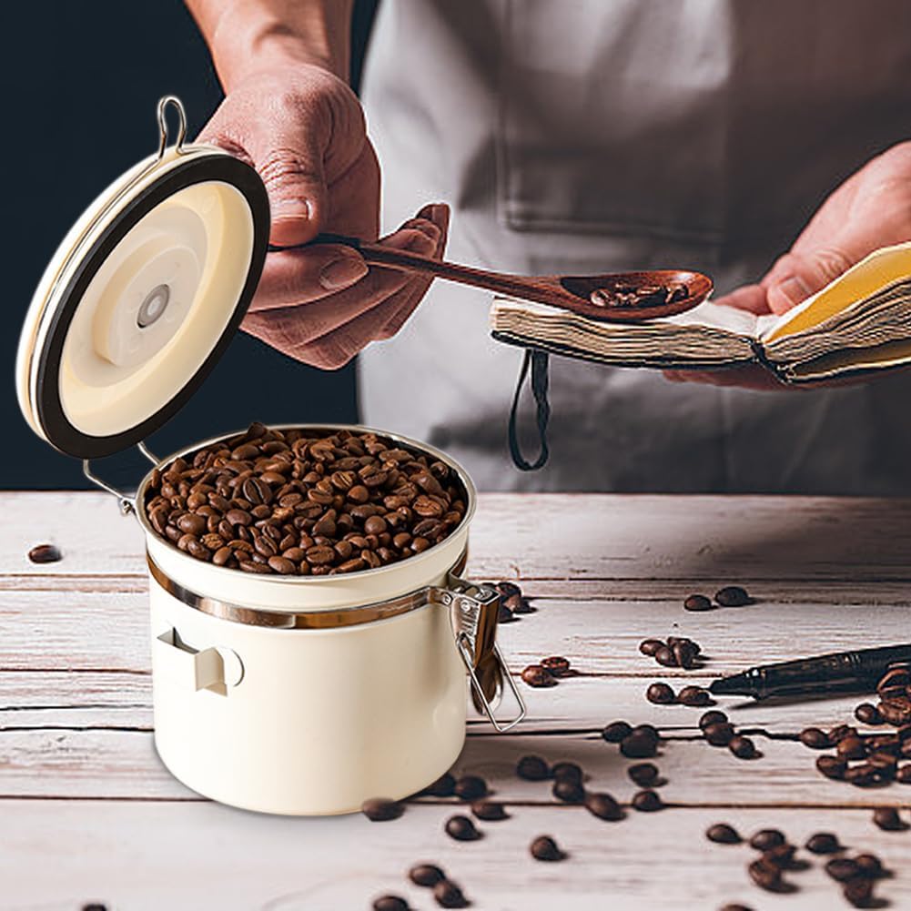 Stainless Steel Coffee Canister, 40 fl oz, Airtight Lid with CO2 Valve, Perfect for Bean, Ground & Tea Storage - Coffee Lovers Essential
