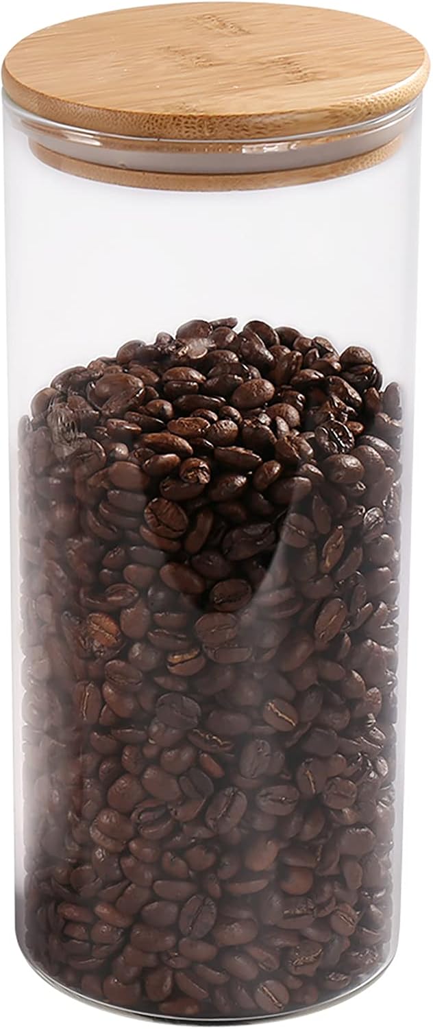 Glass Coffee Bean Container, 52.36 FL OZ (1550 ML), [Thickened Version]  Glass Food Storage Jar with Airtight Seal Bamboo Lid - Clear Food Storage Canister for Serving Tea, Coffee, Spice and More