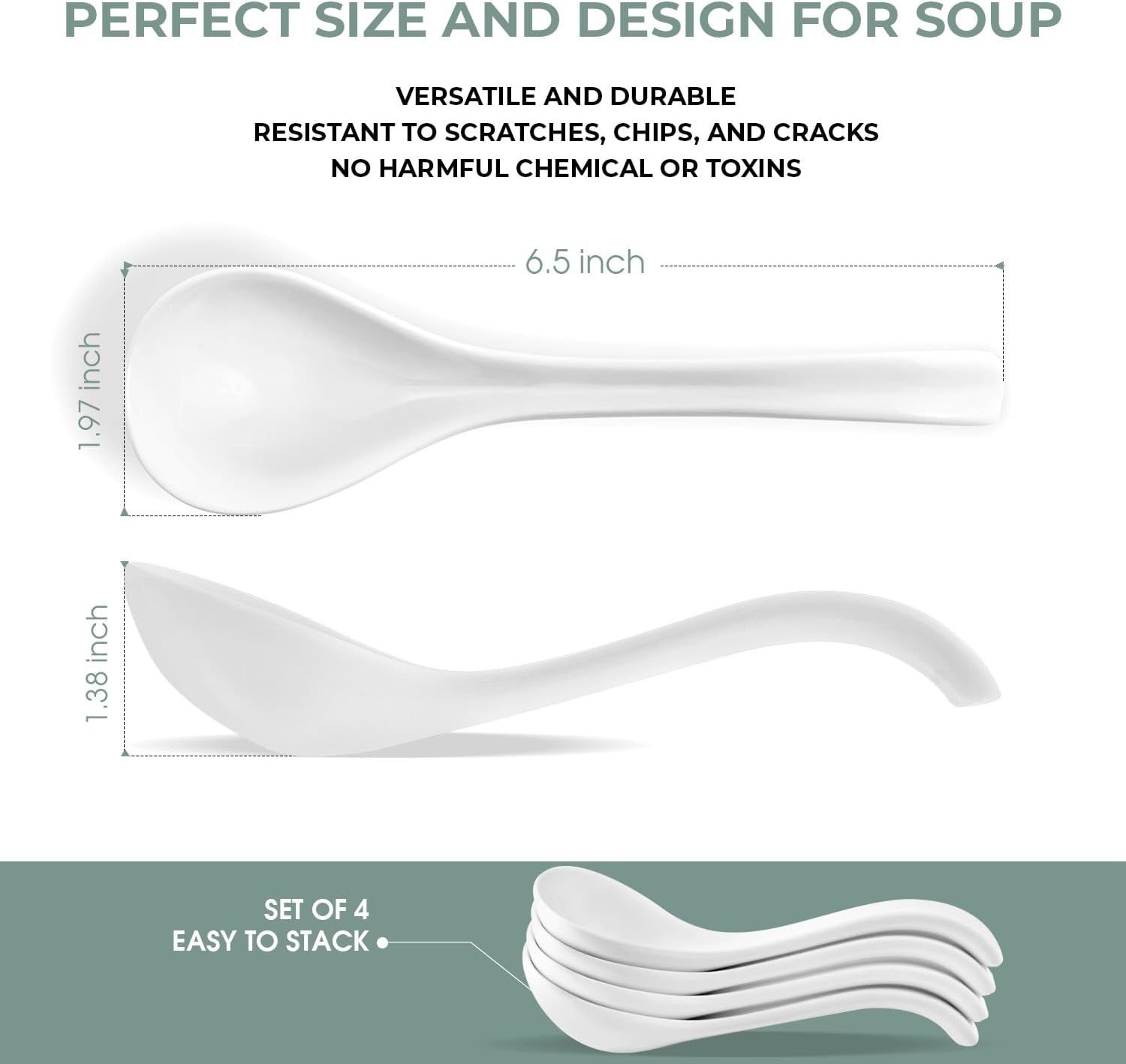 Long-Handled Non-Slip Ceramic Spoon, Multi-Purpose Spoon for Soup and Porridge