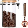 Borosilicate Glass Coffee Bean Storage Container with Airtight Lid,Glass Sealed Jar with Locking Clamp Lid for Coffee Beans,Nuts,Coffee Storage Canister with Spoon for 1 lb Bean,40 Fluid-oz