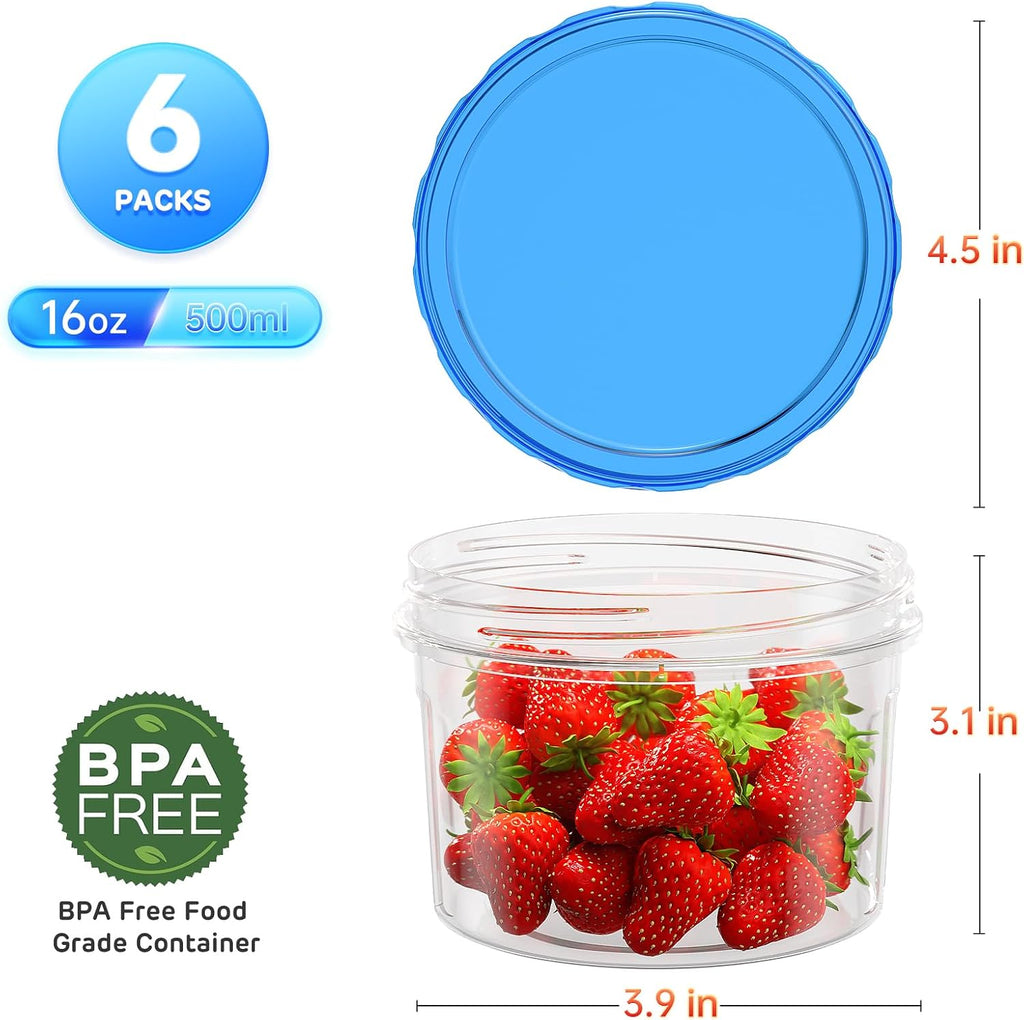 6-pack 16oz Frozen Food Storage Boxes – Plastic soup/prep containers with screw-top lids, stackable and leak-proof, microwave and dishwasher safe