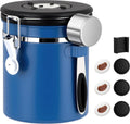 Coffee Canister Airtight Coffee Container Stainless Steel Coffee Bean Storage Container with Scoop Coffee Canister for Beans Grounds Sugar Flour Tea Cereal,16OZ,Blue