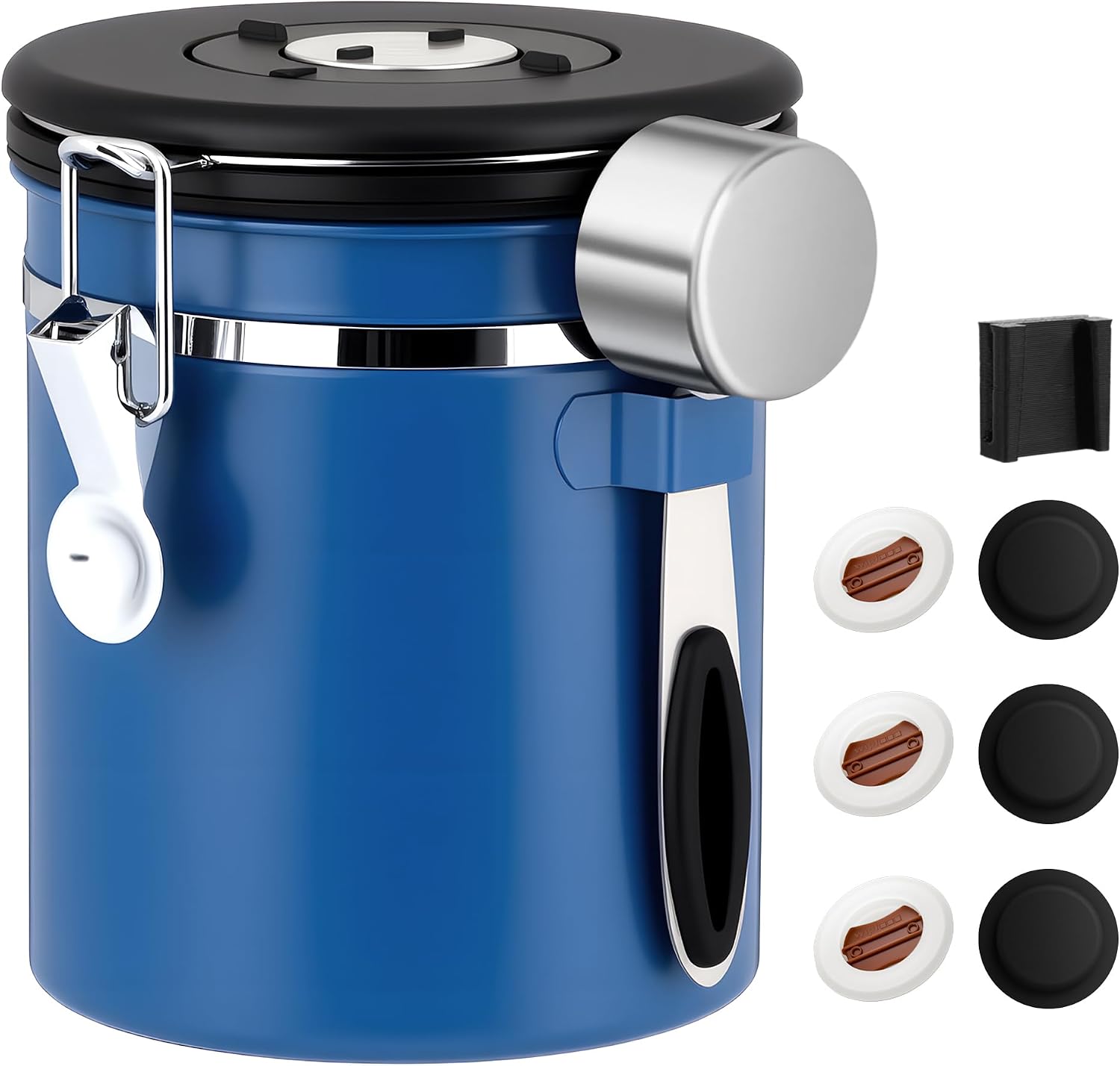 Coffee Canister Airtight Coffee Container Stainless Steel Coffee Bean Storage Container with Scoop Coffee Canister for Beans Grounds Sugar Flour Tea Cereal,16OZ,Blue