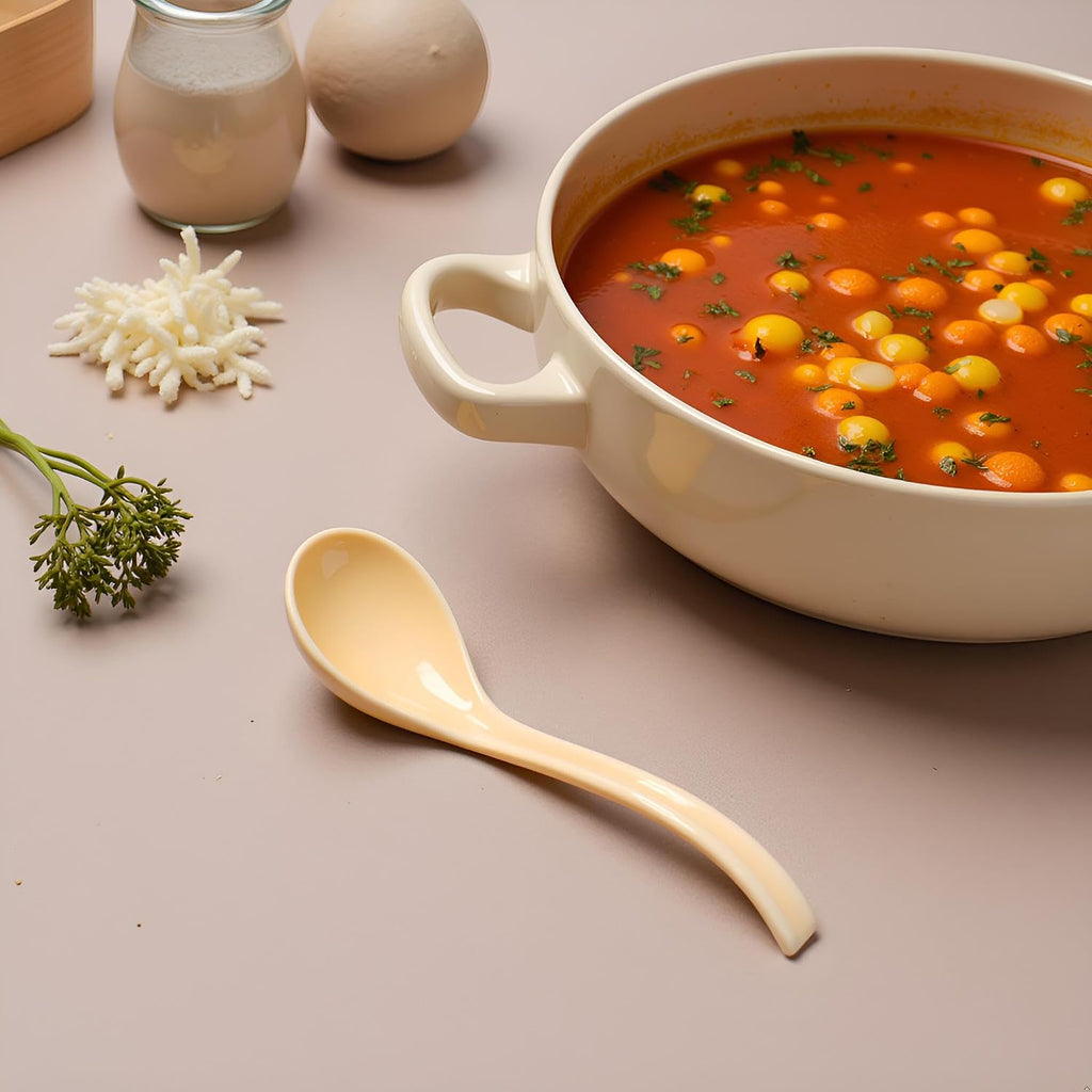 Ceramic Soup Ladles, Easy-Grip Long Handle Design, Suitable for Various Soups, Noodles, and Breakfasts