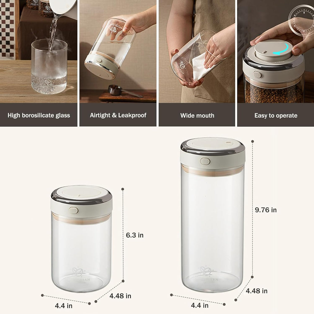 Coffee Bean Storage Container with One-way Valve Airtight Lid Date Tracker for Coffee and More Food Fresh and Storage, Clear Borosilicate Glass Coffee Canister (13 OZ)