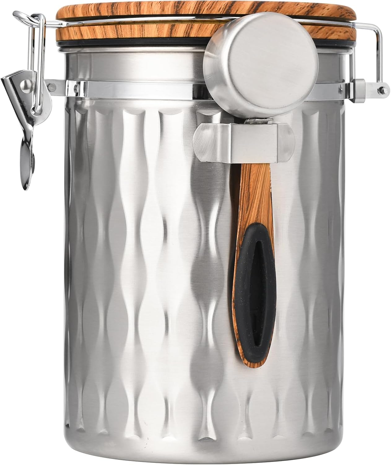 Coffee Container with Sealed Cantilever Lid and Scoop, Airtight Stainless Steel Kitchen Food Storage Canister with Date Tracker, 1.8L(Silver)