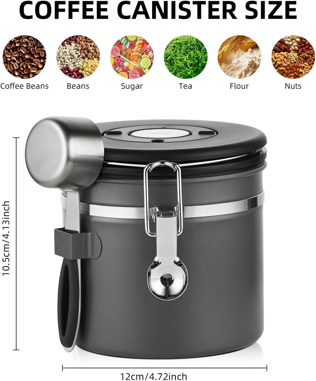 Coffee Canister, Small Stainless Steel Coffee Bean Storage Container with Date Tracker, Airtight Coffee Canister with CO2 Valve & Free Scoop (800ML-Grey)