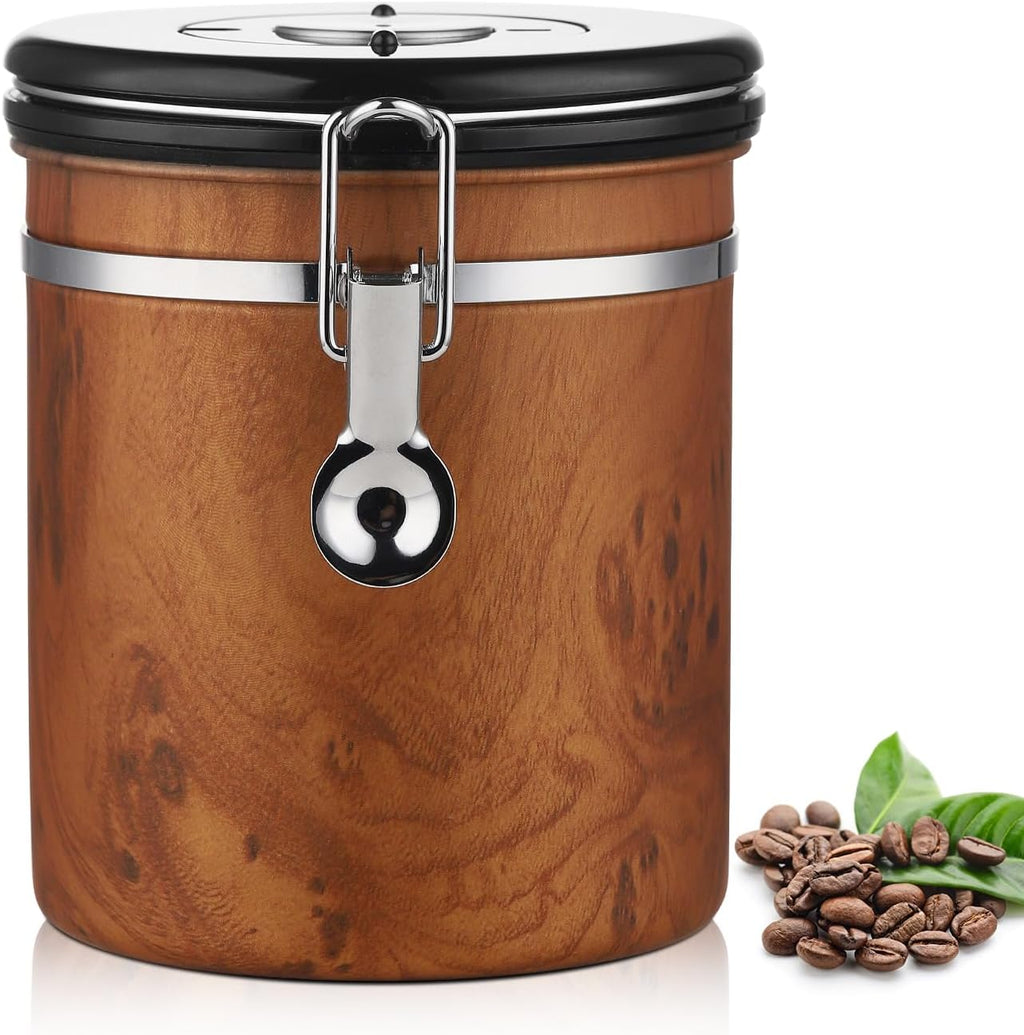 Airtight Coffee Canister with Date Tracker - Holds a Full 1LB Bag of Beans Stainless Steel Container(1.5L), One-Way Valve & Easy-Lock Lid for Coffee Beans, Tea, Sugar Storage