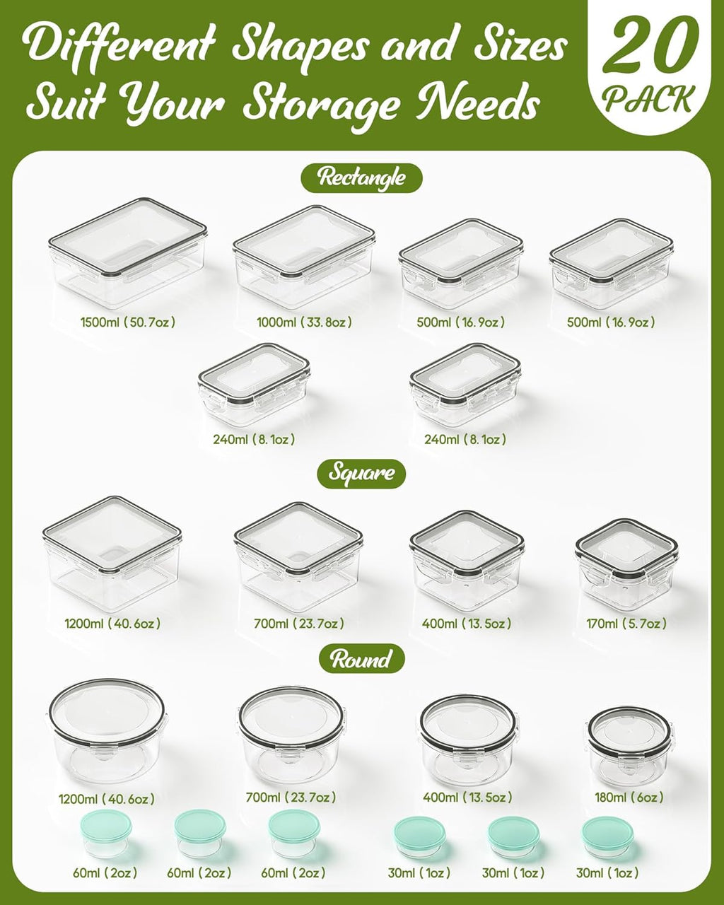 40-Piece Food Storage Container Set with Lids (20 Containers + 20 Lids)