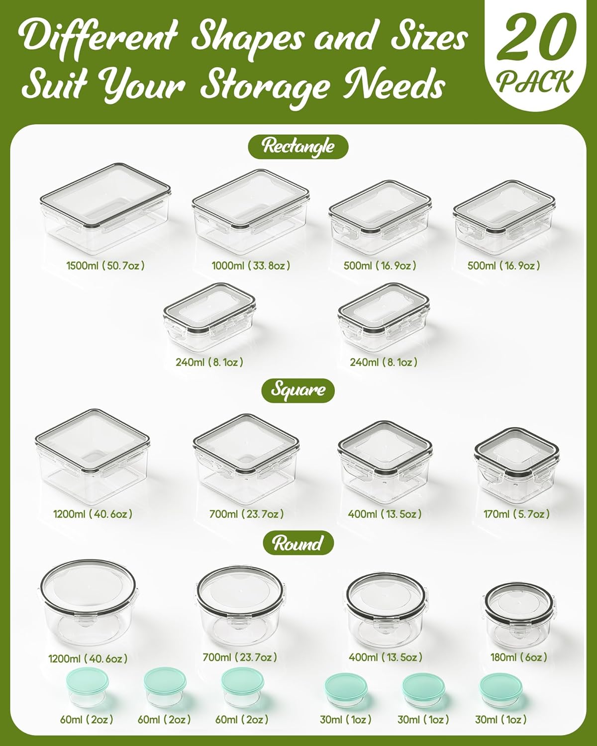 40-Piece Food Storage Container Set with Lids (20 Containers + 20 Lids)