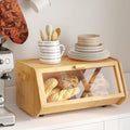 Bamboo Bread Box – Large capacity wooden kitchen countertop storage box with clear window, farmhouse style bread organizer