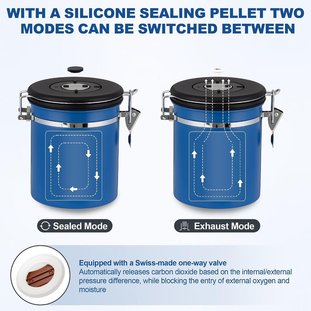 Coffee Canister Airtight Coffee Container Stainless Steel Coffee Bean Storage Container with Scoop Coffee Canister for Beans Grounds Sugar Flour Tea Cereal,16OZ,Blue