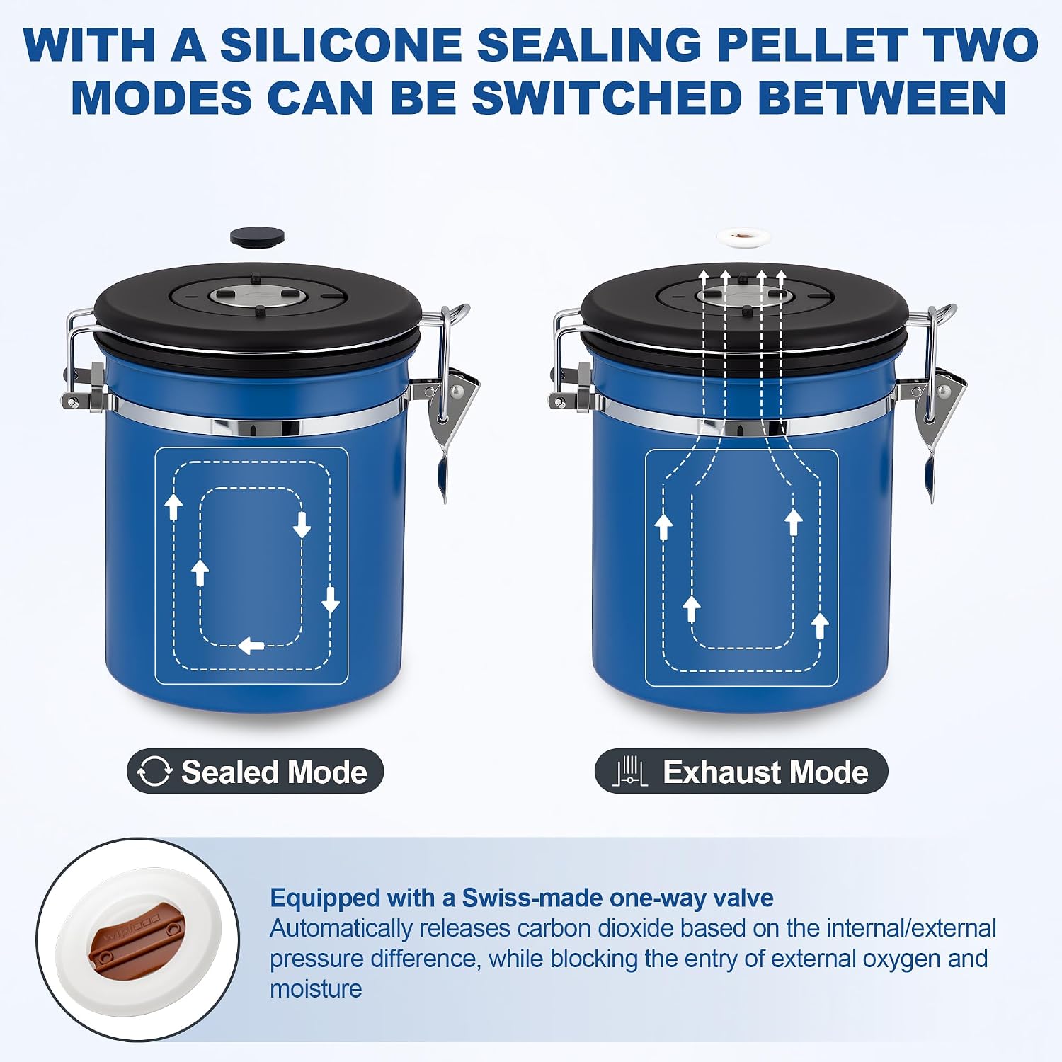 Coffee Canister Airtight Coffee Container Stainless Steel Coffee Bean Storage Container with Scoop Coffee Canister for Beans Grounds Sugar Flour Tea Cereal,16OZ,Blue