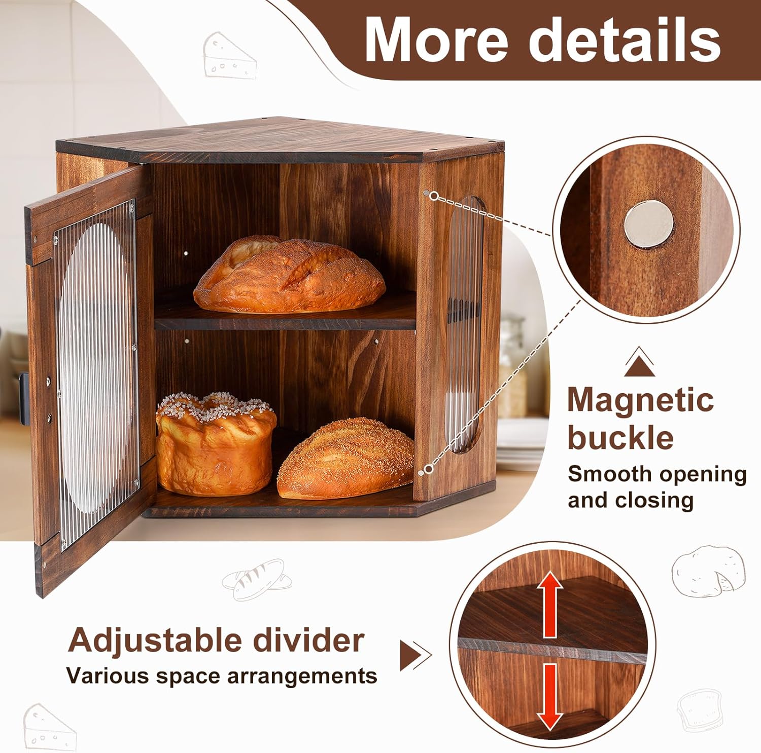 Wooden Farmhouse Style Bread Box with Acrylic Window