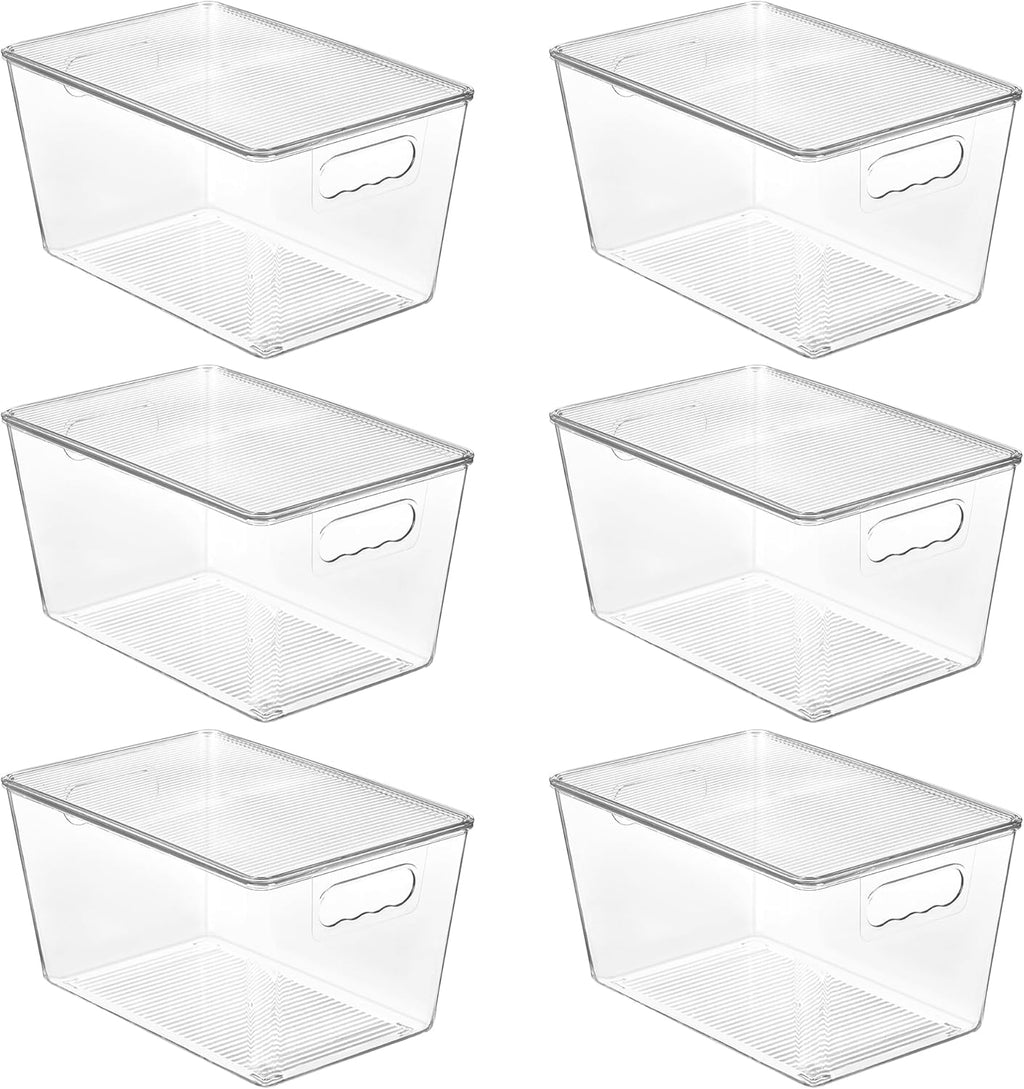 6-Pack Transparent Stackable Storage Boxes with Handles (Large)