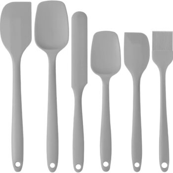Food Grade Silicone Rubber Spatula Set for Baking, Cooking, and Mixing High Heat Resistant Non Stick Dishwasher Safe BPA-Free Multicolor Set of 6（gray）