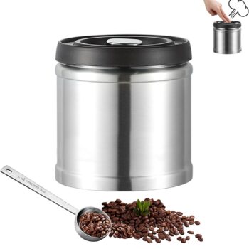 Vacuum Coffee Canister Coffee Bean Storage Container,Stainless Steel Airtight Coffee Bean Storage Container With Spoon,1.6L Barista Specific Manual Vacuum Extraction Coffee Sealed Tank(Silver)
