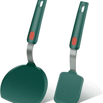 2Pcs Silicone Spatula ,Wide Pancake Spatulas utensils set for cooking,Heat Resistant Non-Stick Kitchen Use s for Flipping Pancakes, Omelettes, Fish,Dishwasher Safe.(Green)
