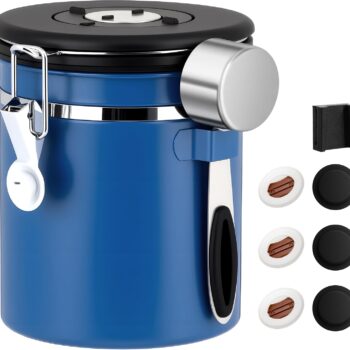 Coffee Canister Airtight Coffee Container Stainless Steel Coffee Bean Storage Container with Scoop Coffee Canister for Beans Grounds Sugar Flour Tea Cereal,16OZ,Blue