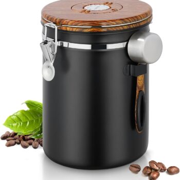 Coffee Canister, 35OZ Stainless Steel Coffee Bean Storage for 1kg Beans, Food Storage Container with Date Tracker, Scoop & CO2 Valve, Storage Jar for Grounds, Beans, Sugar, Tea