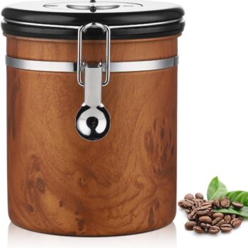 Airtight Coffee Canister with Date Tracker - Holds a Full 1LB Bag of Beans Stainless Steel Container(1.5L), One-Way Valve & Easy-Lock Lid for Coffee Beans, Tea, Sugar Storage