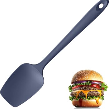 Silicone Spoon Spatula Spoonula, 600ºF Heat Resistant Flexible Cooking Spoon Scoop Scraper for Cooking Mixing Baking Serving Stirring Flipping Nonstick Pan Pot (Navy Blue)